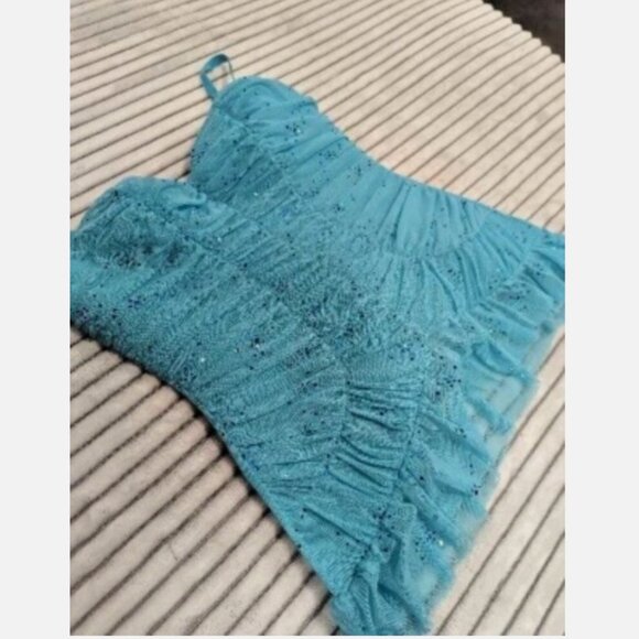 NWT Victoria Secret sexy little things Blue Sequin glitter Top Med Ruffle bottom - Picture 9 of 12